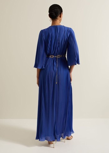 Phase Eight Venetia Pleat Beaded Dress Blue Canada | BTJRDH-746